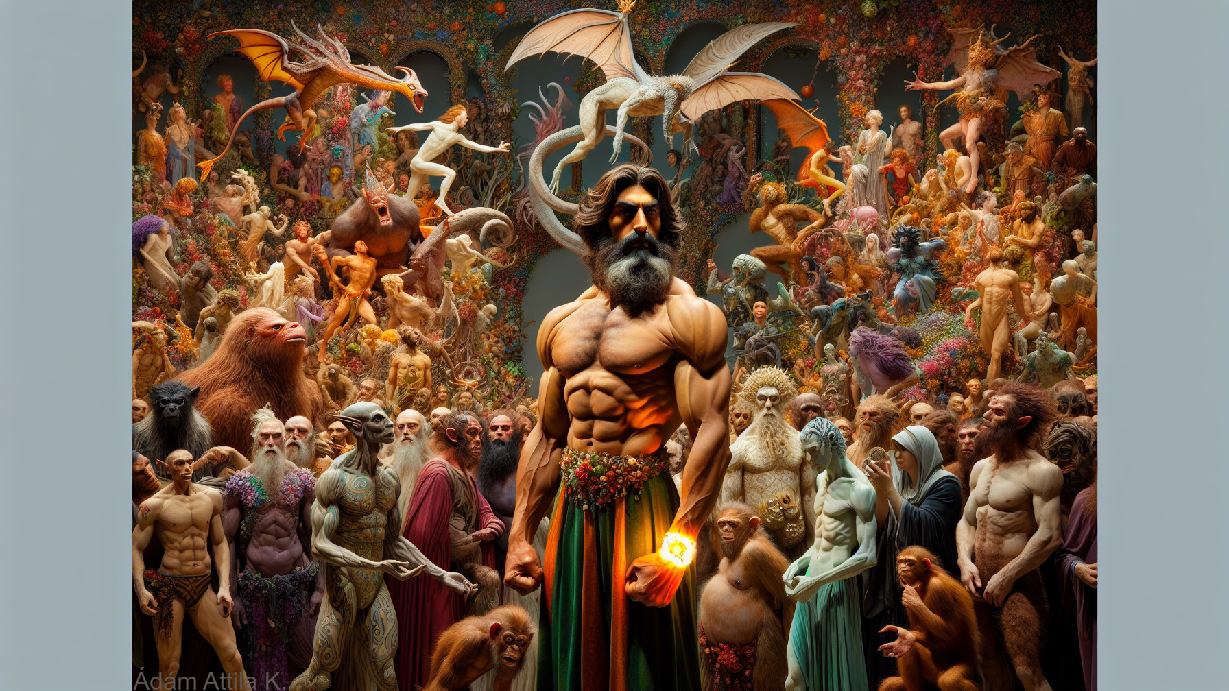 Surreal Landscape with Mythical Creatures and Power