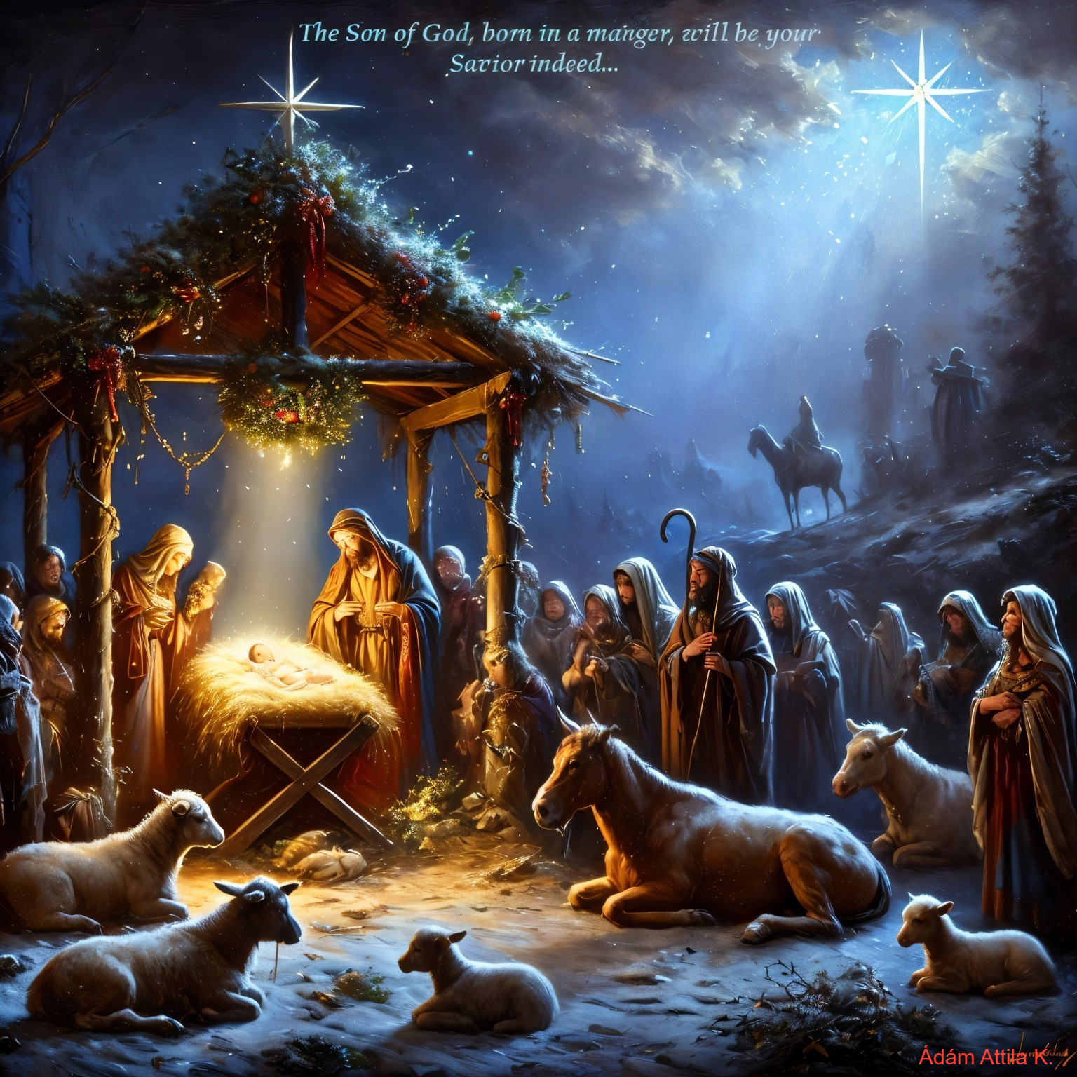 Serene Nativity Scene in Rustic Stable Setting