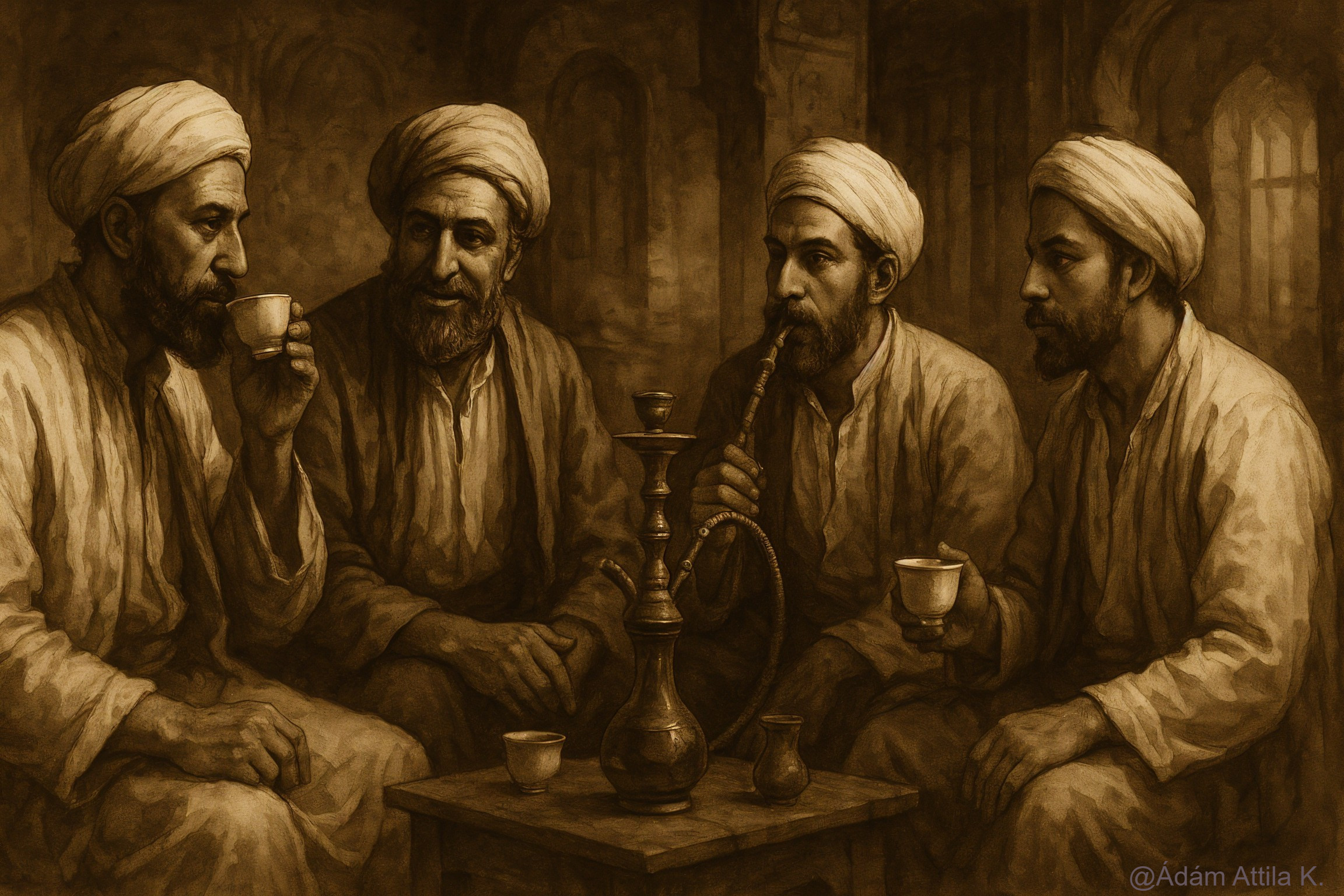 Traditional Gathering of Men in Sepia Tones