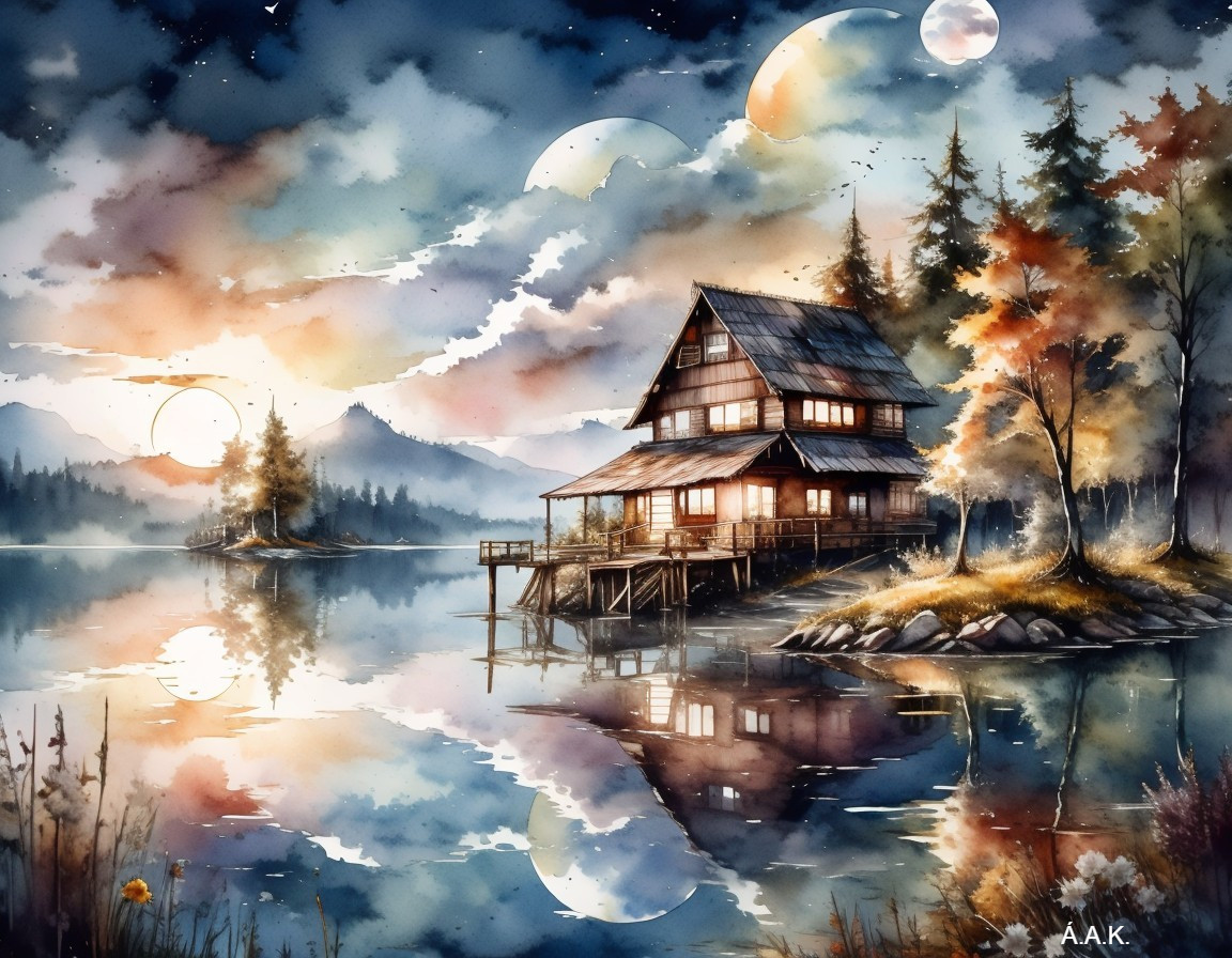 Wooden House on Stilts by Serene Autumn Lake