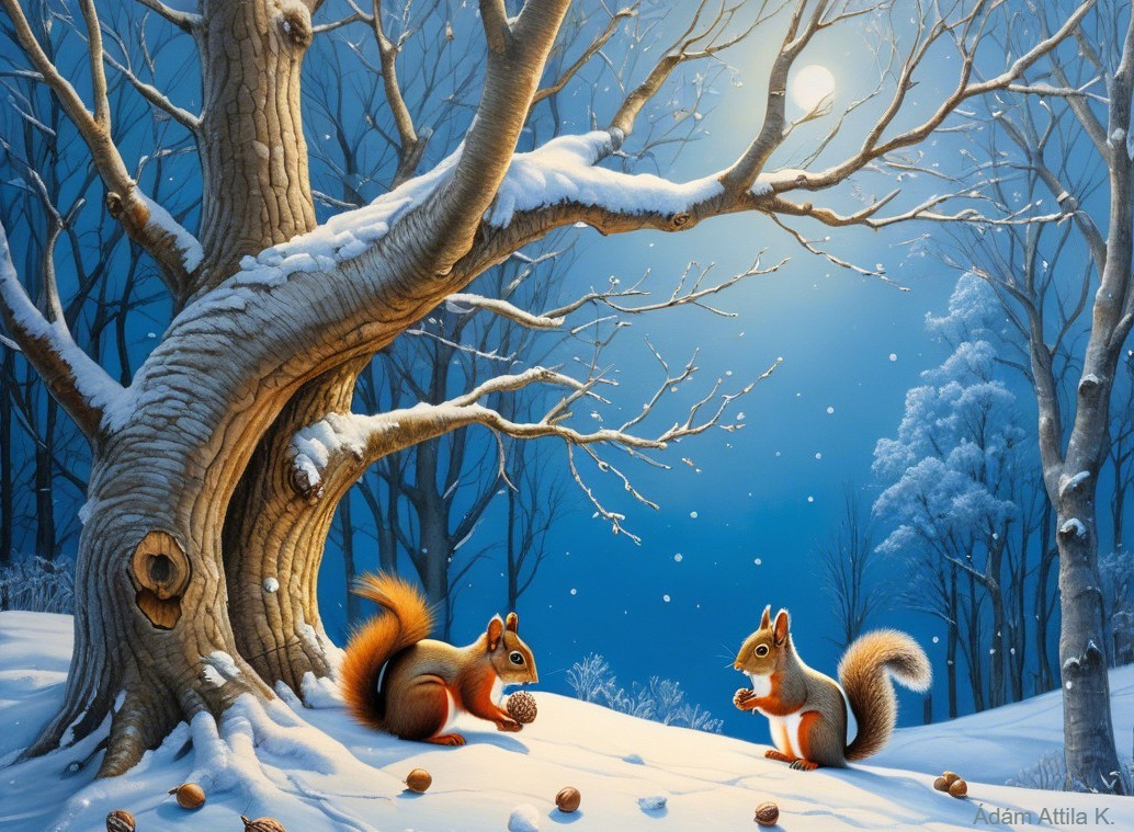 Playful Squirrels in a Snowy Winter Landscape