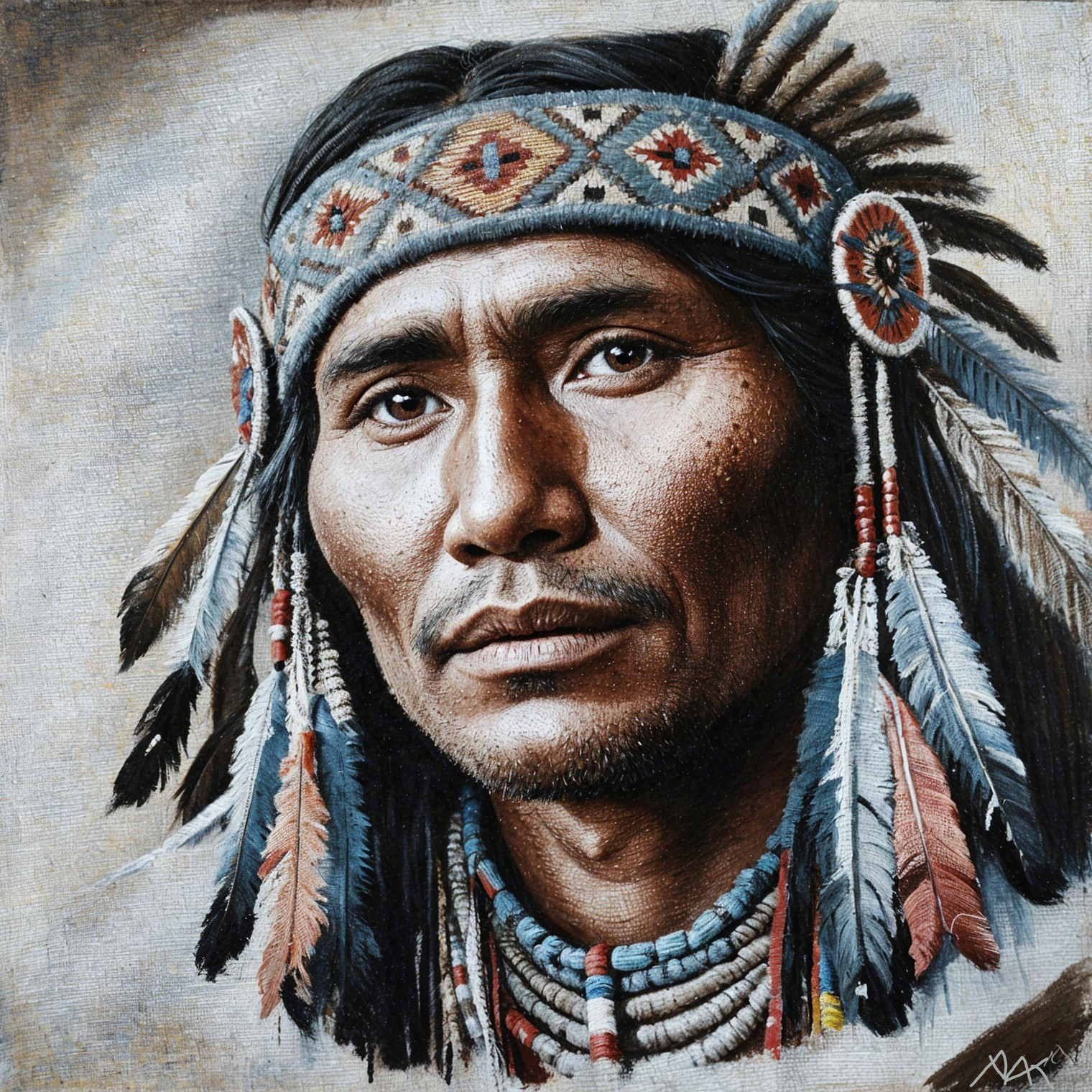 Portrait of a Native American Man in Traditional Attire