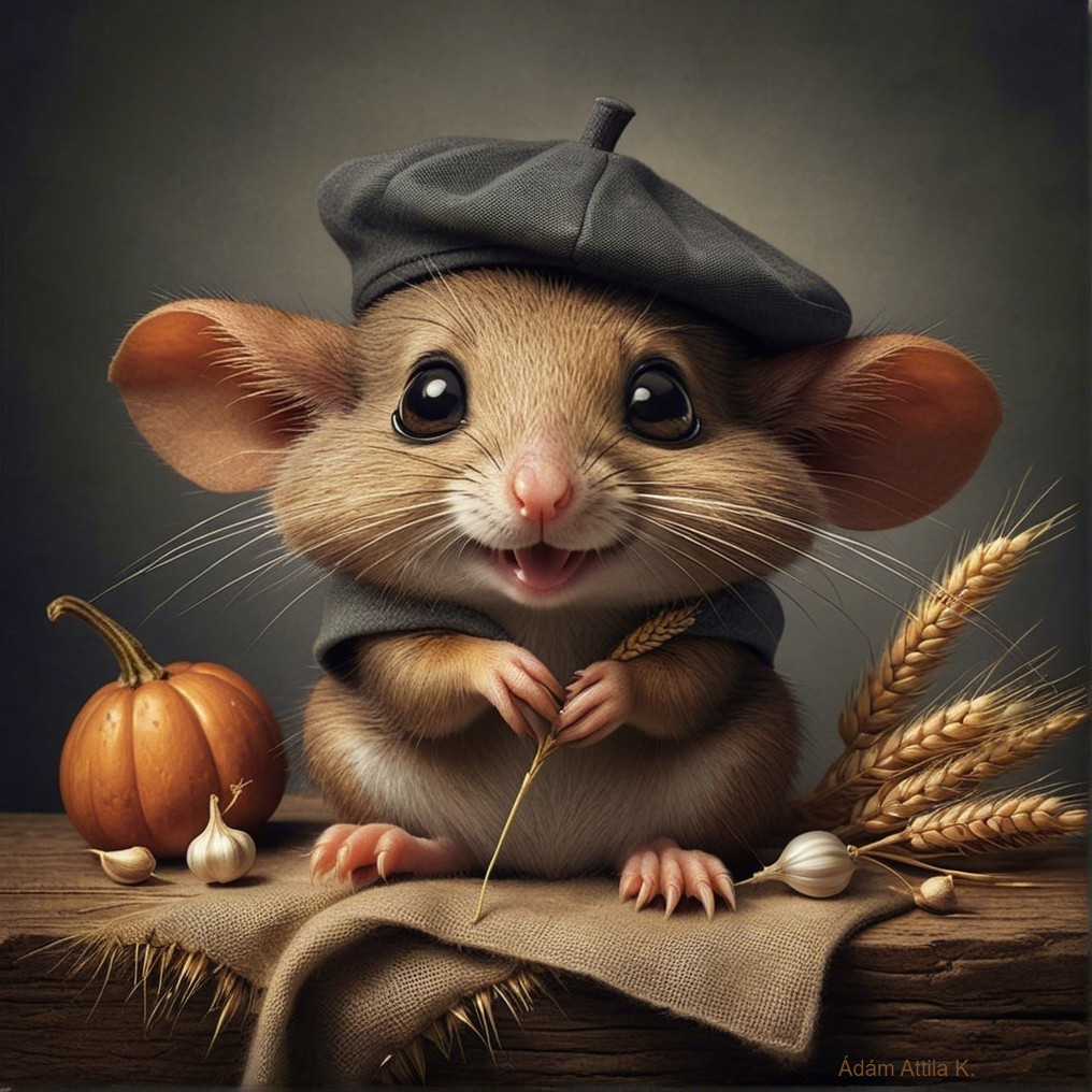 Charming Cartoon Mouse in Cozy Harvest Setting