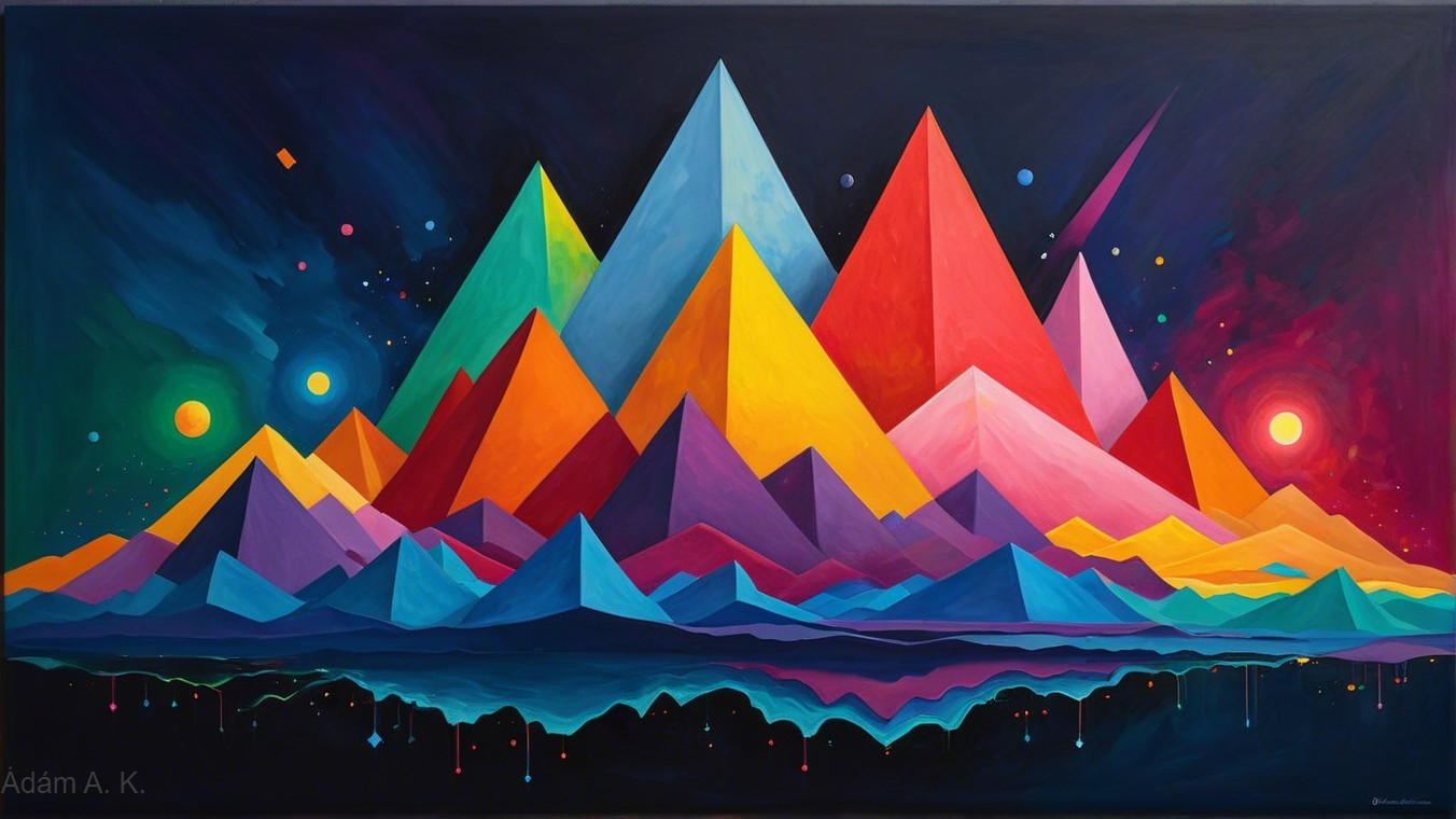 Vibrant Abstract Mountain Landscape with Reflective Water