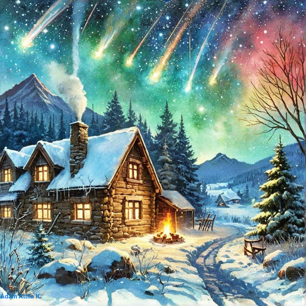 Cozy Log Cabin in Snowy Landscape with Auroras