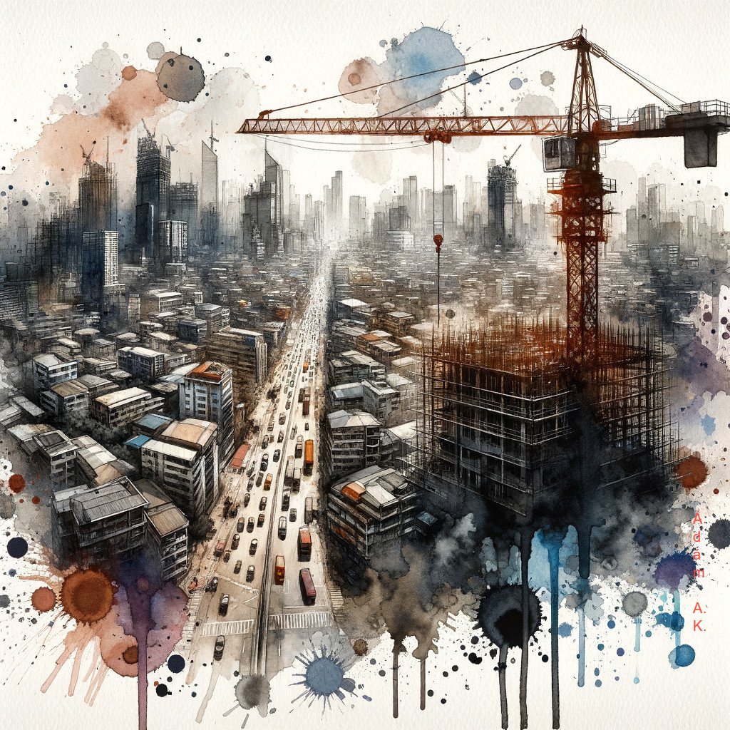 Watercolor Cityscape Illustration of Urban Construction
