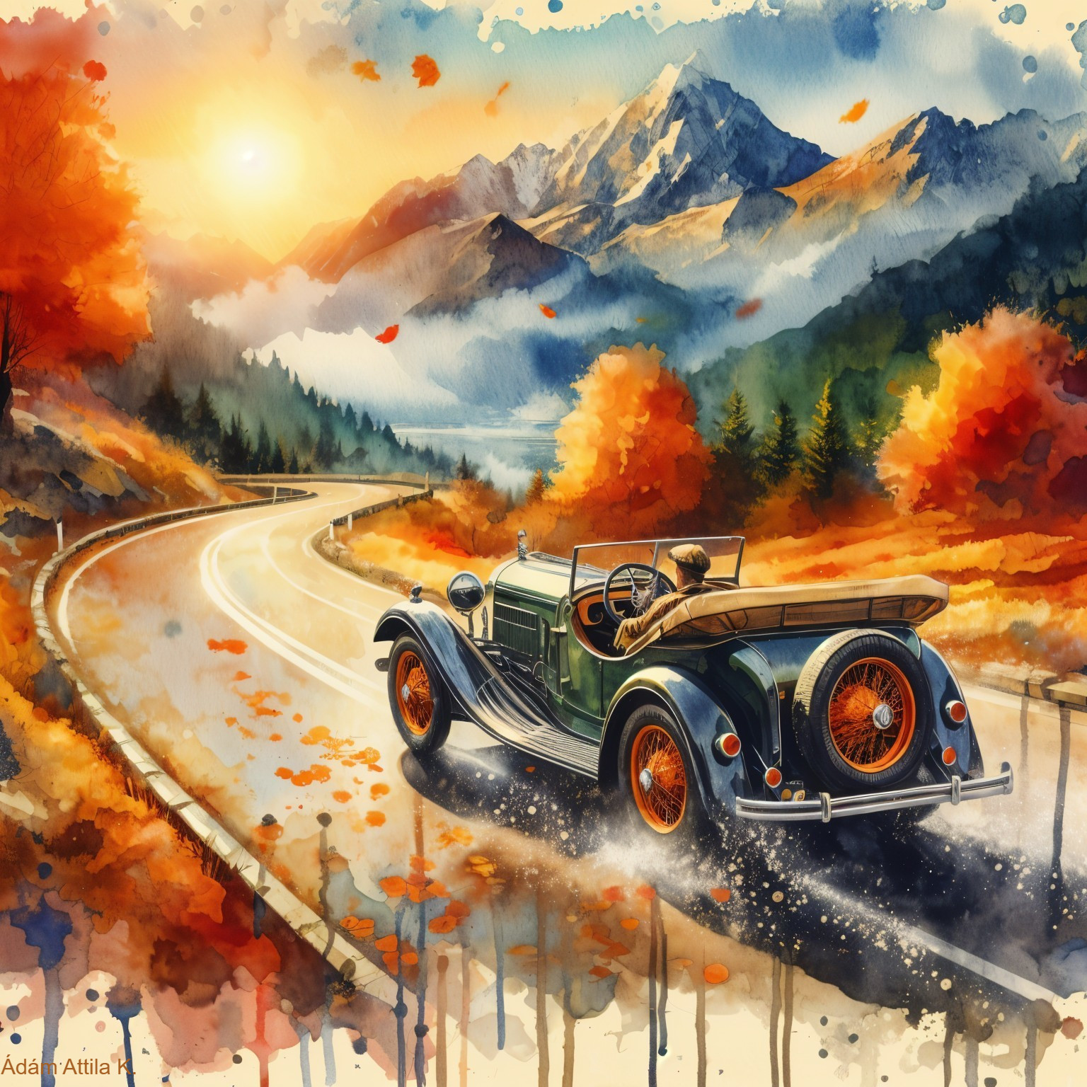 Vintage Convertible on Scenic Autumn Road Trip