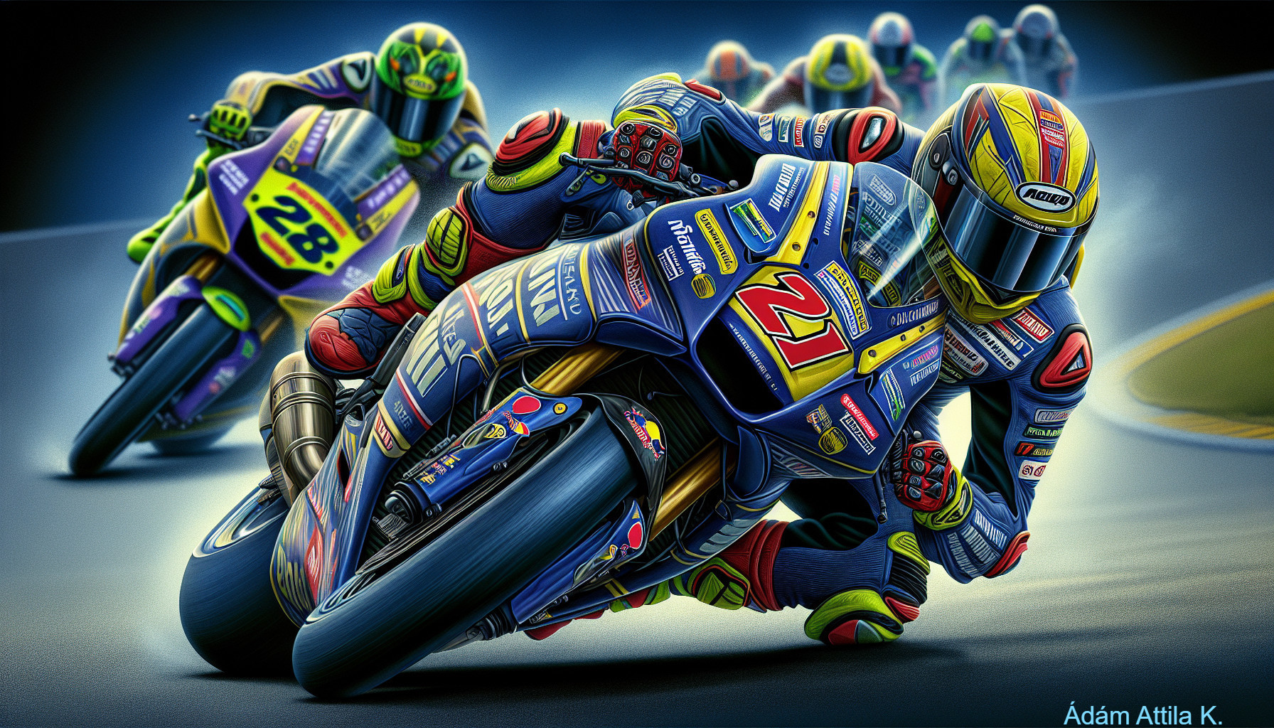Dynamic Motorcycle Racing Scene with Vibrant Gear