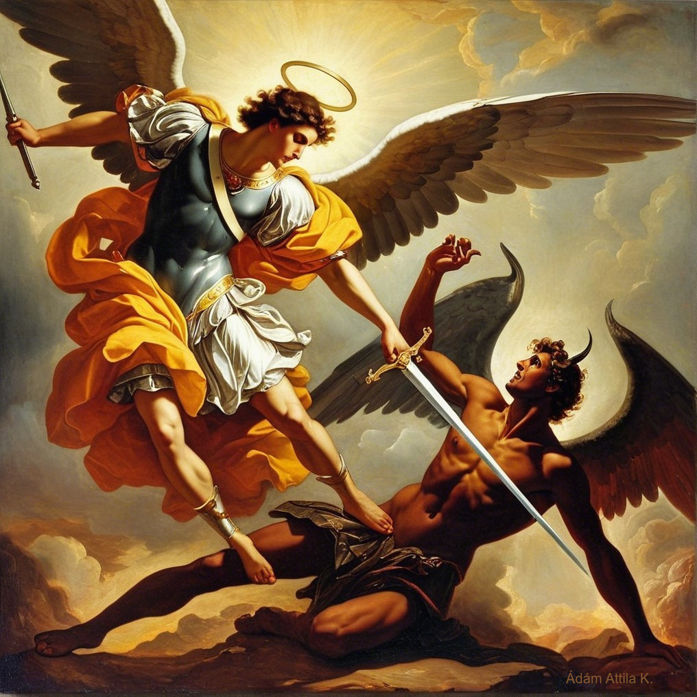Angelic Battle Against Demonic Being Depicted in Art
