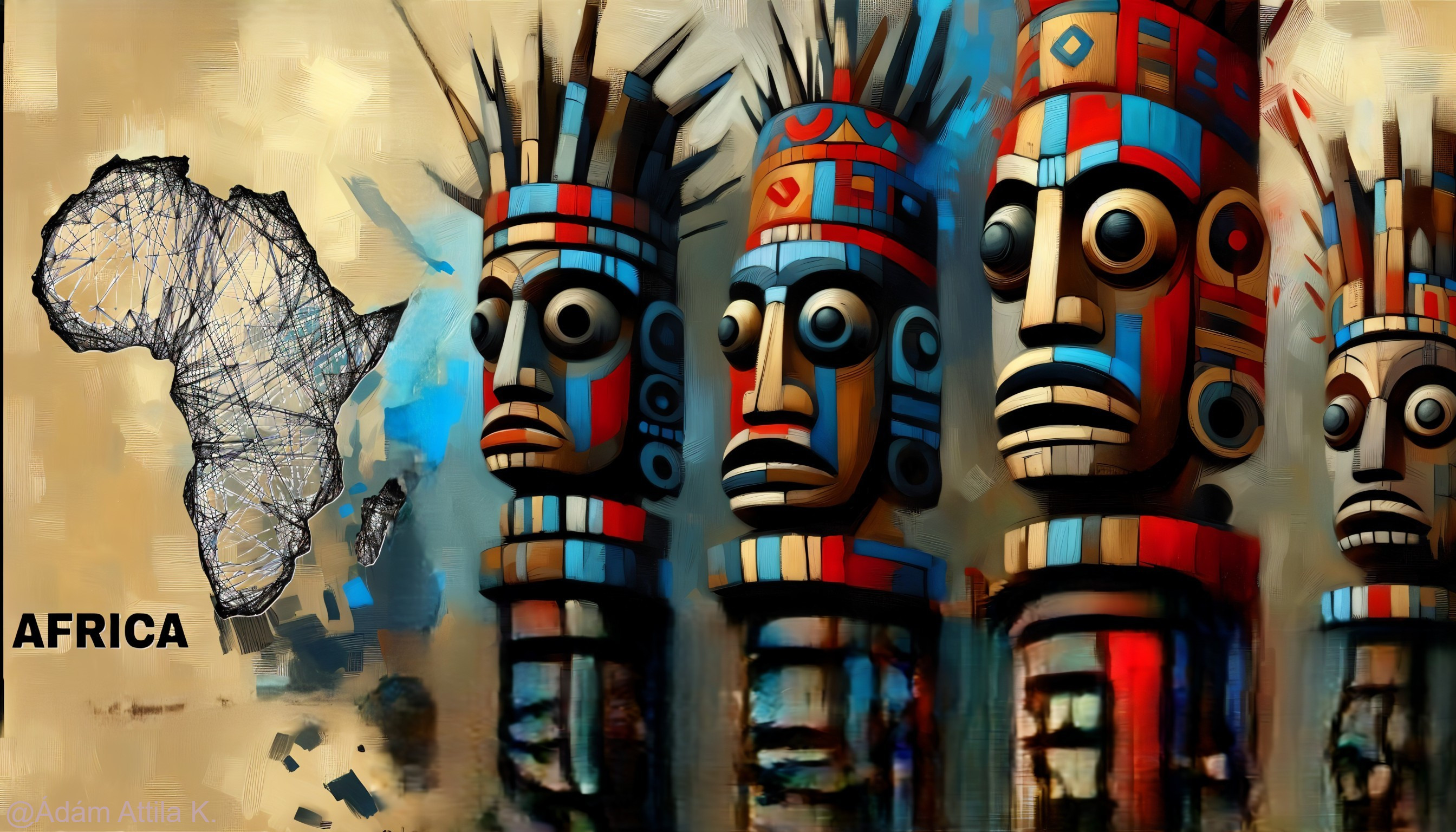 Vibrant Tribal Masks and Africa Map Design Elements