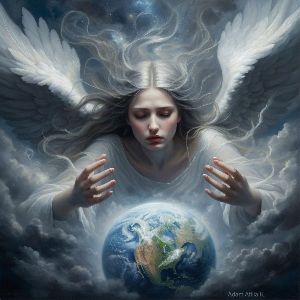 Celestial Guardian with Silver Hair and White Wings