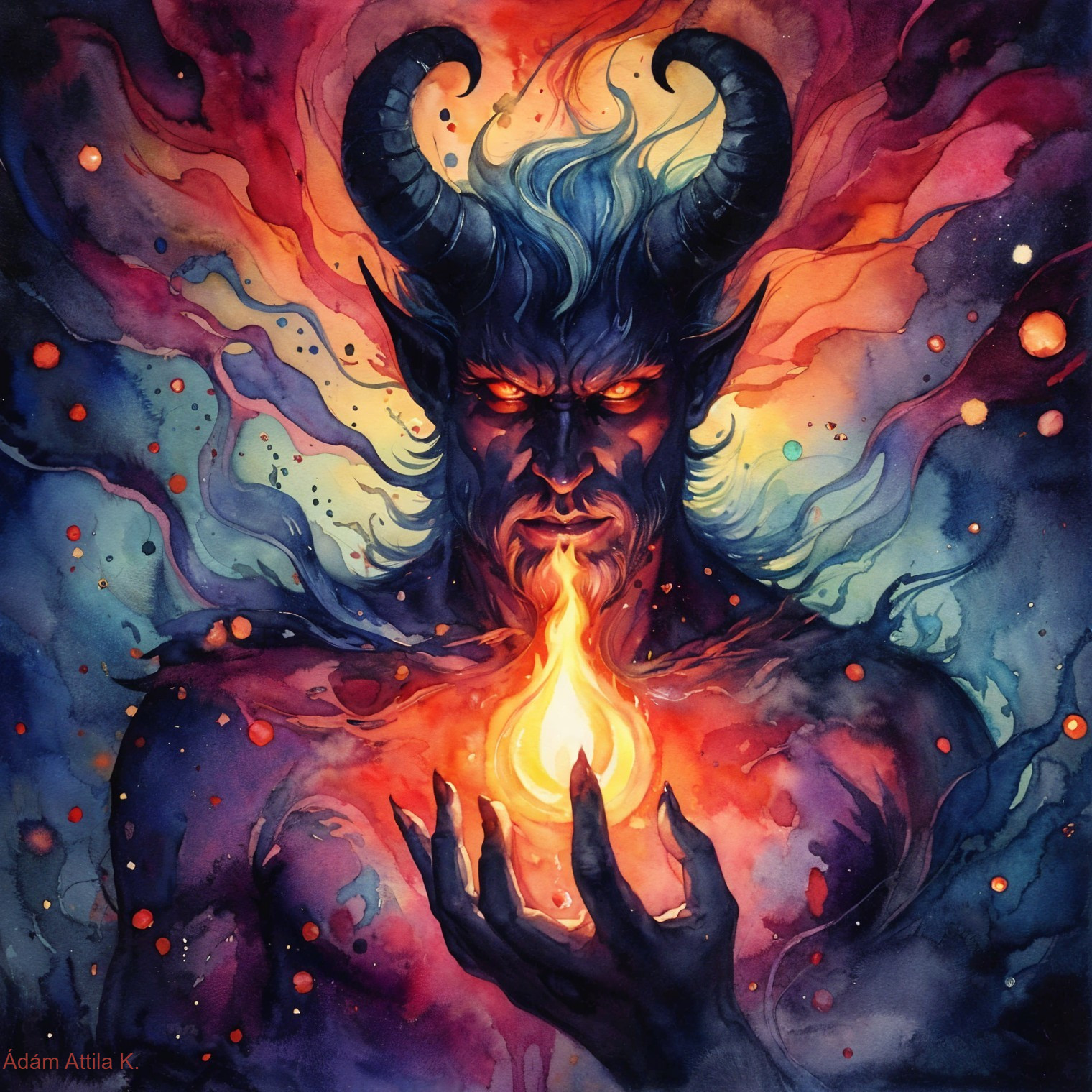 Formidable Figure with Horns and Ethereal Colors