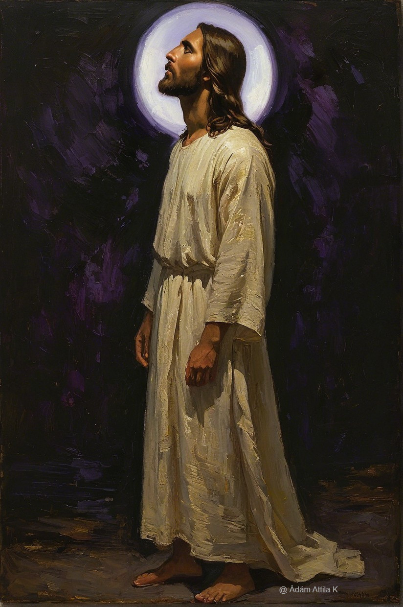 Religious figure in white robe with glowing halo