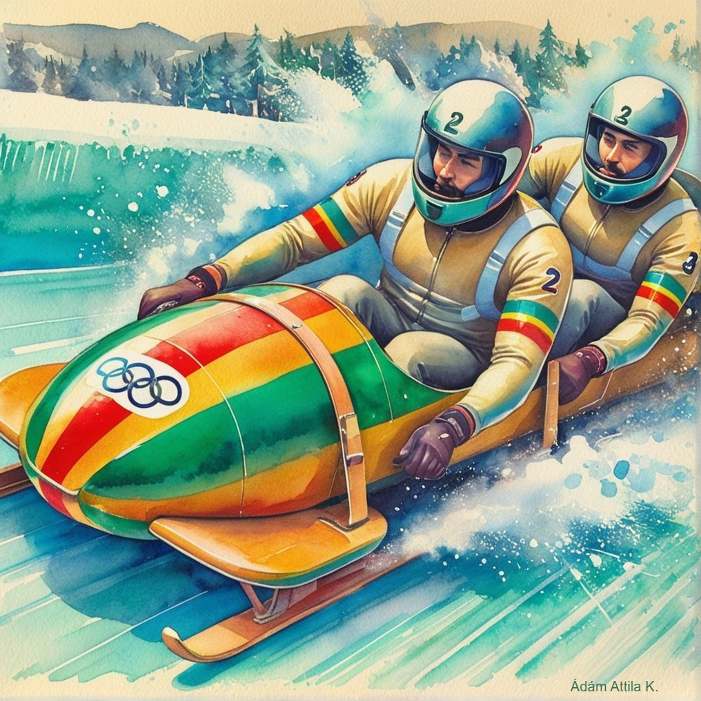 Athletes Compete in Colorful Bobsled on Snowy Track