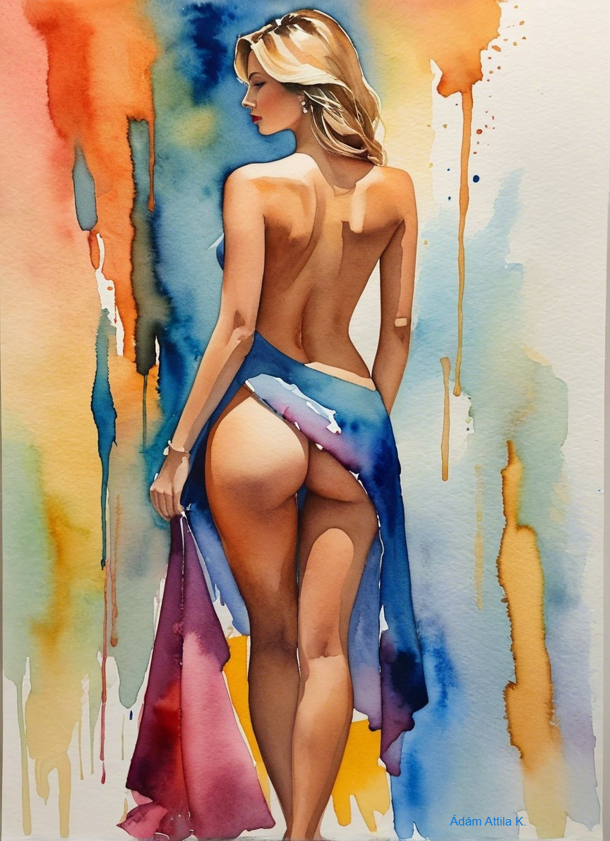 Watercolor Painting of a Woman in Flowing Garment