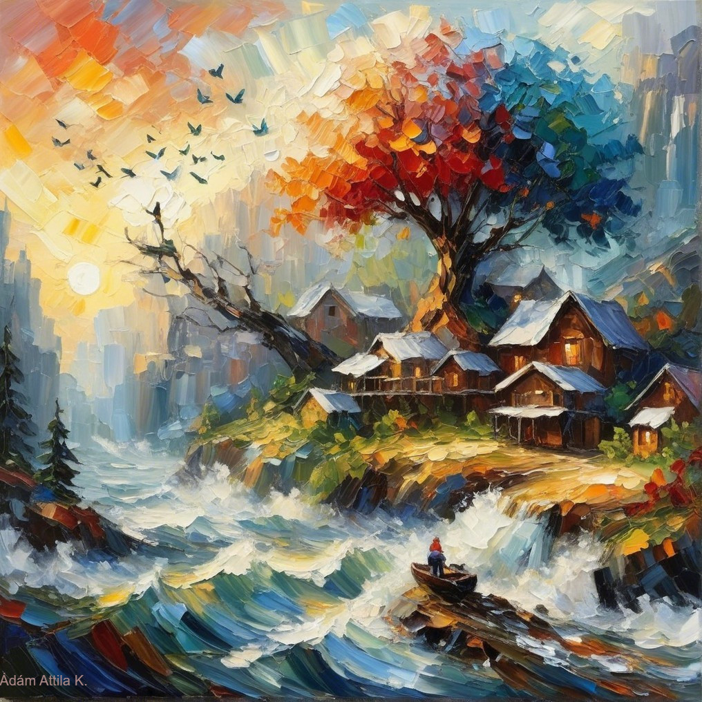 Coastal Scene with Autumn Foliage and Sunrise