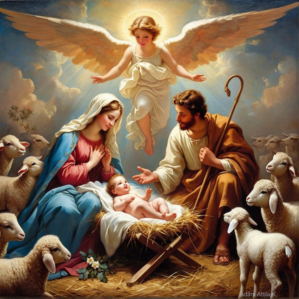 Nativity Scene with Mary, Joseph, and Newborn Jesus