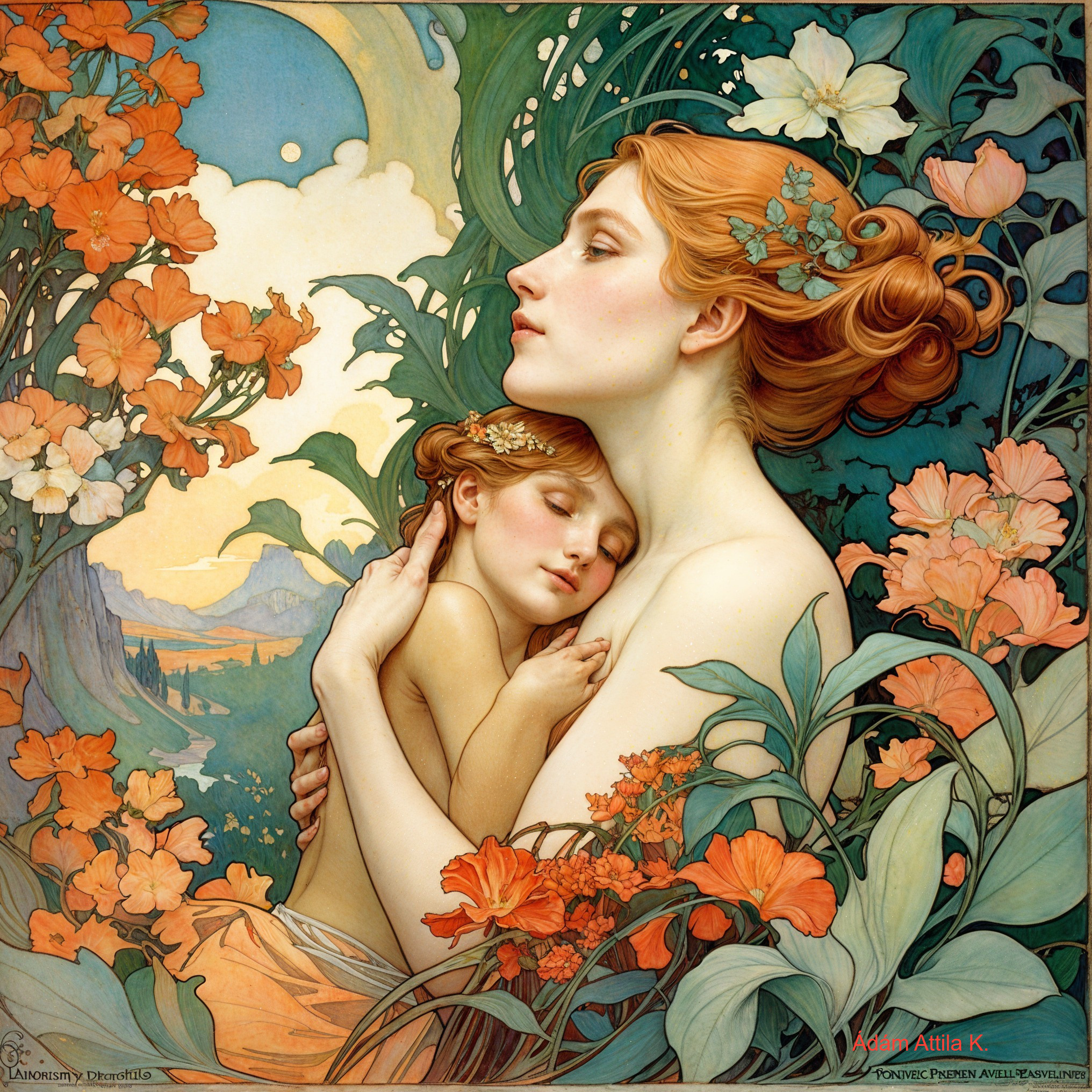 Mother and Child Surrounded by Vibrant Florals