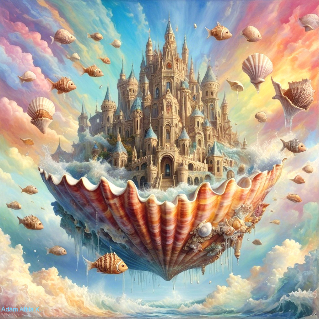 Castle in a Seashell Surrounded by Dreamy Skies