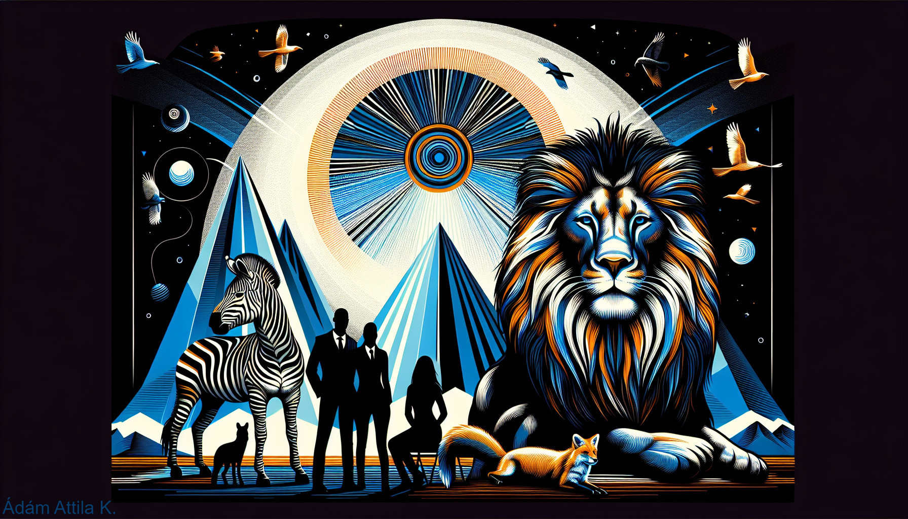 Surreal Scene of Lion, Zebra, and Cosmic Landscape