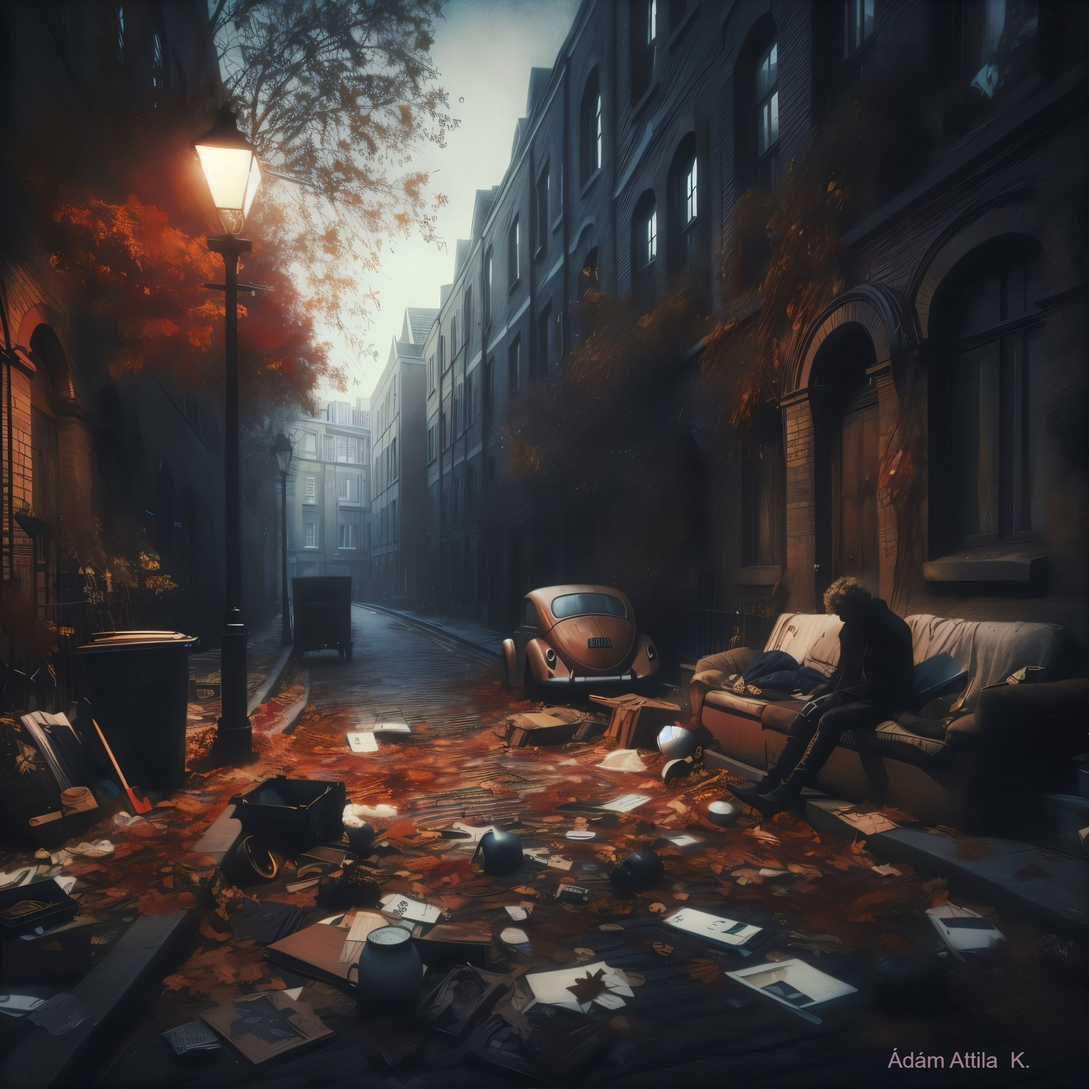 Desolate Urban Street with Moody Atmosphere and Debris