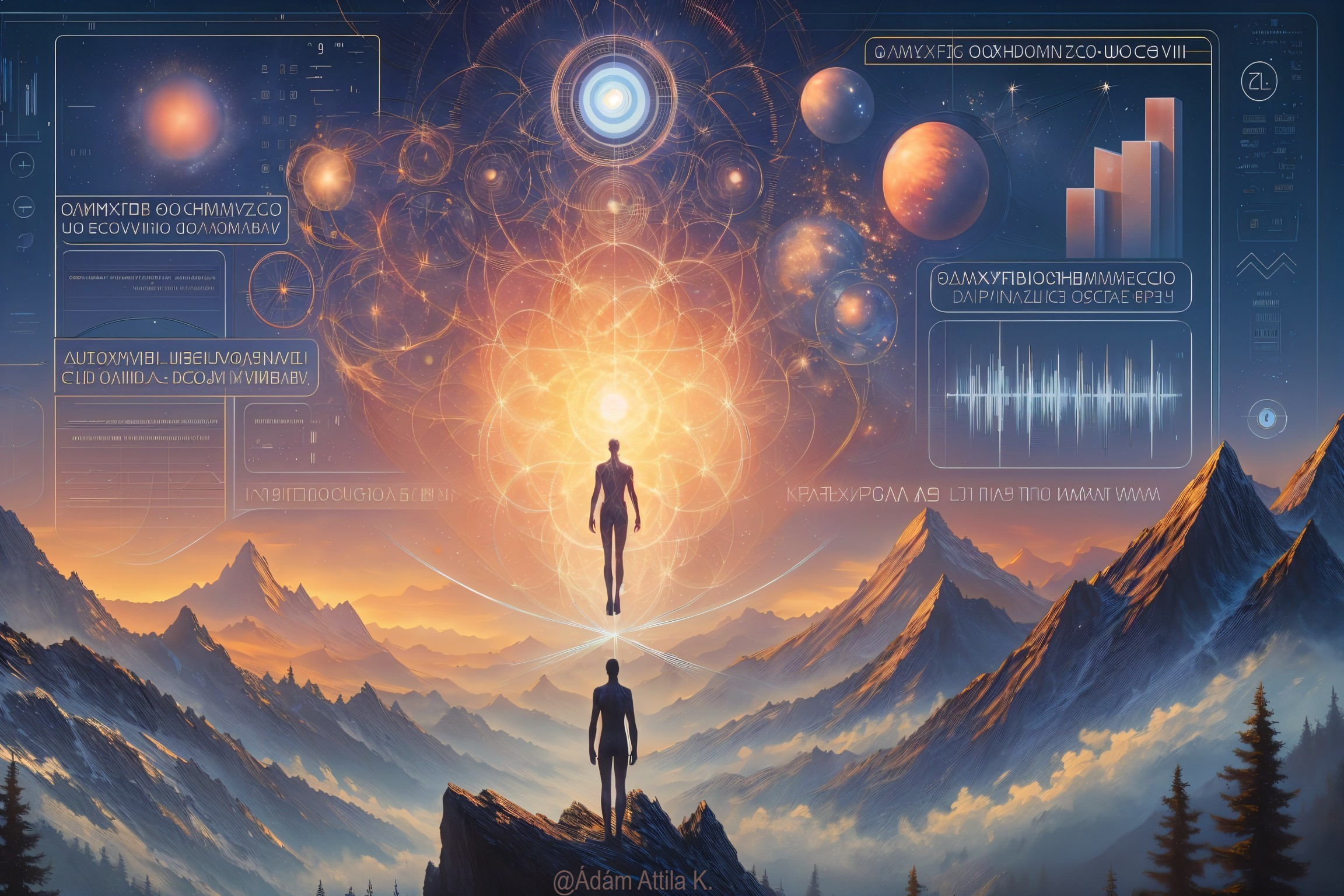 Surreal Landscape with Figures and Cosmic Elements