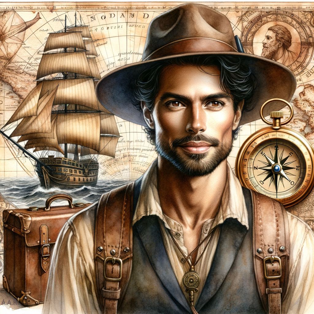 Confident Man with Maritime Map and Adventure Props