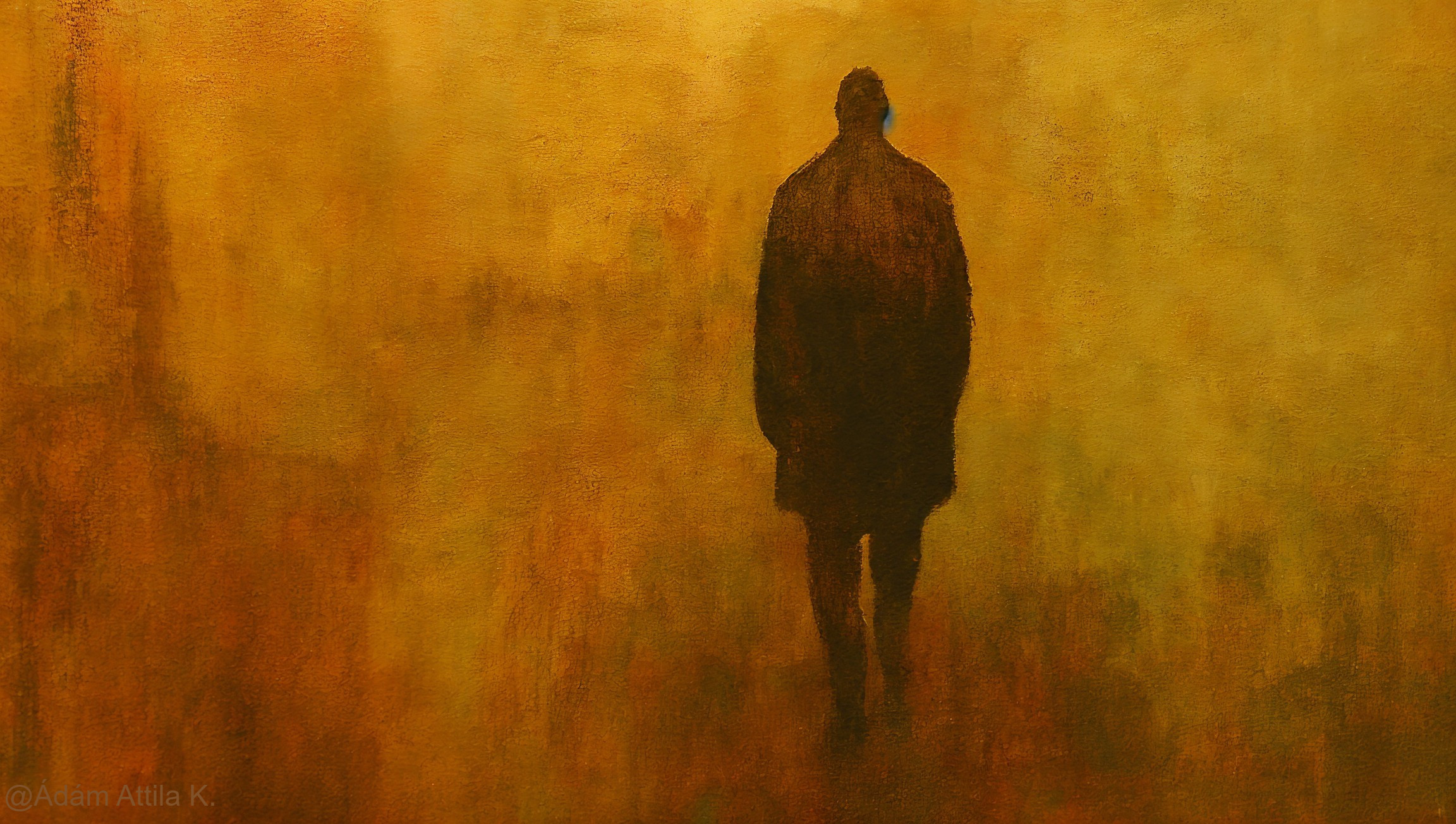 Solitary Figure in Warm Abstract Landscape