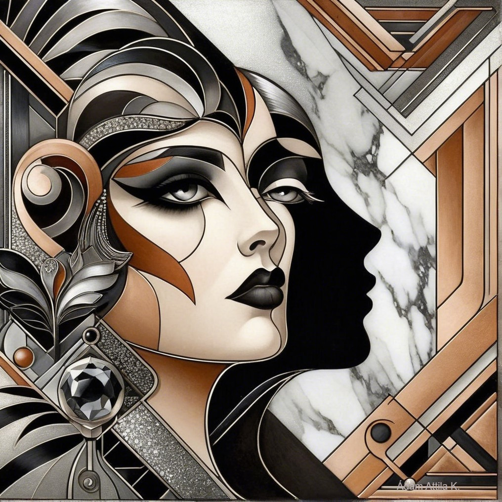 Art Deco Portrait of a Woman with Geometric Design