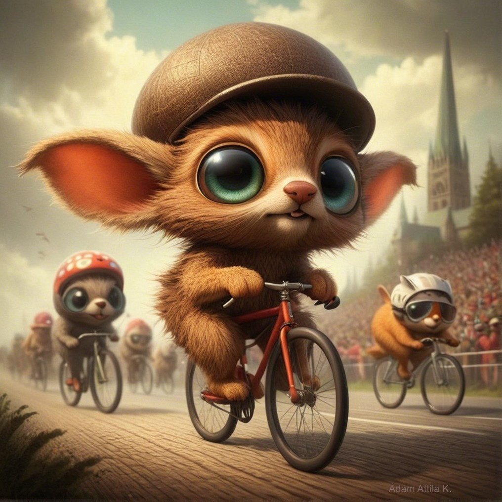 Anthropomorphic Creatures in Bicycle Race Scene