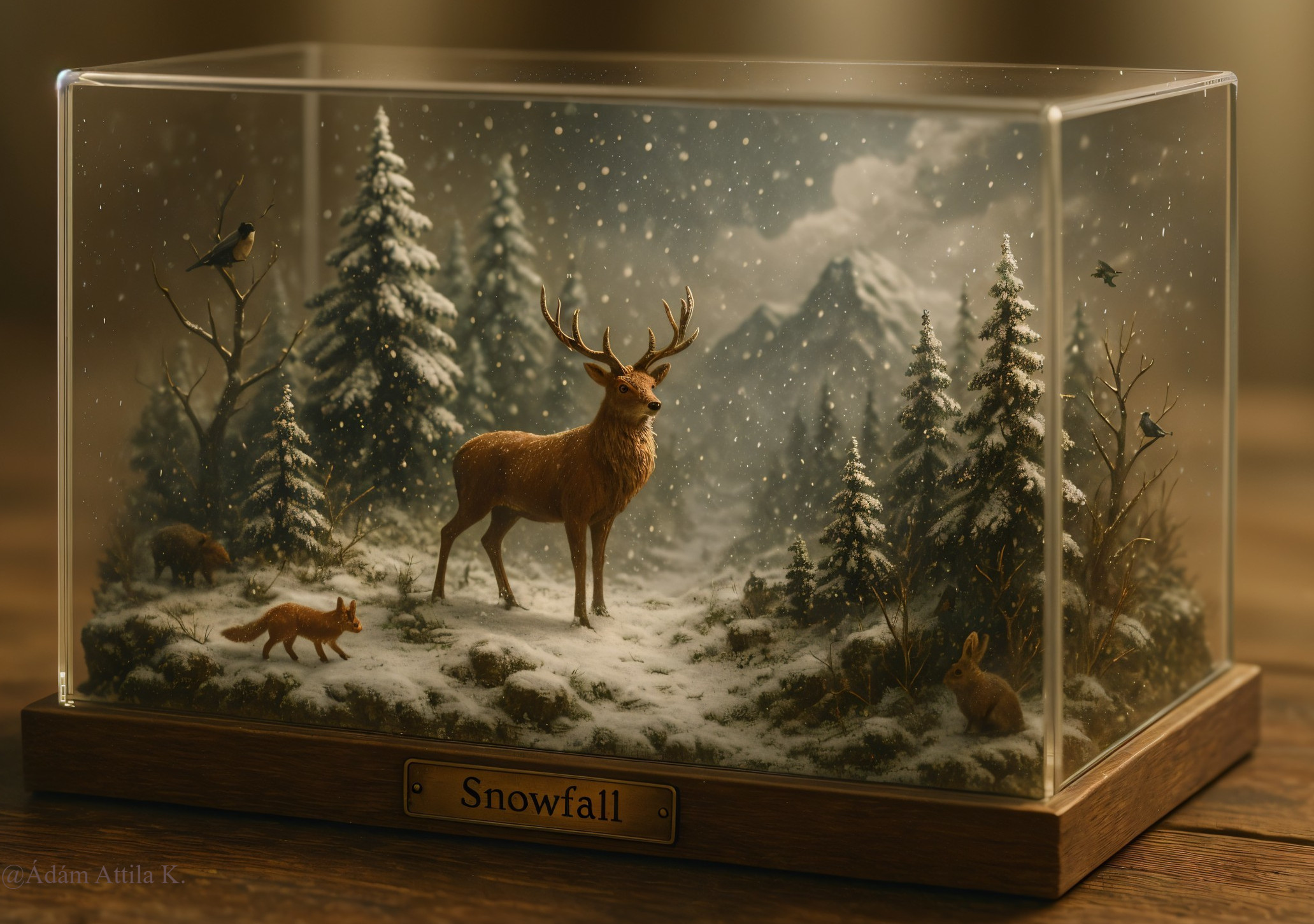Snow Globe Scene with Stag and Woodland Animals