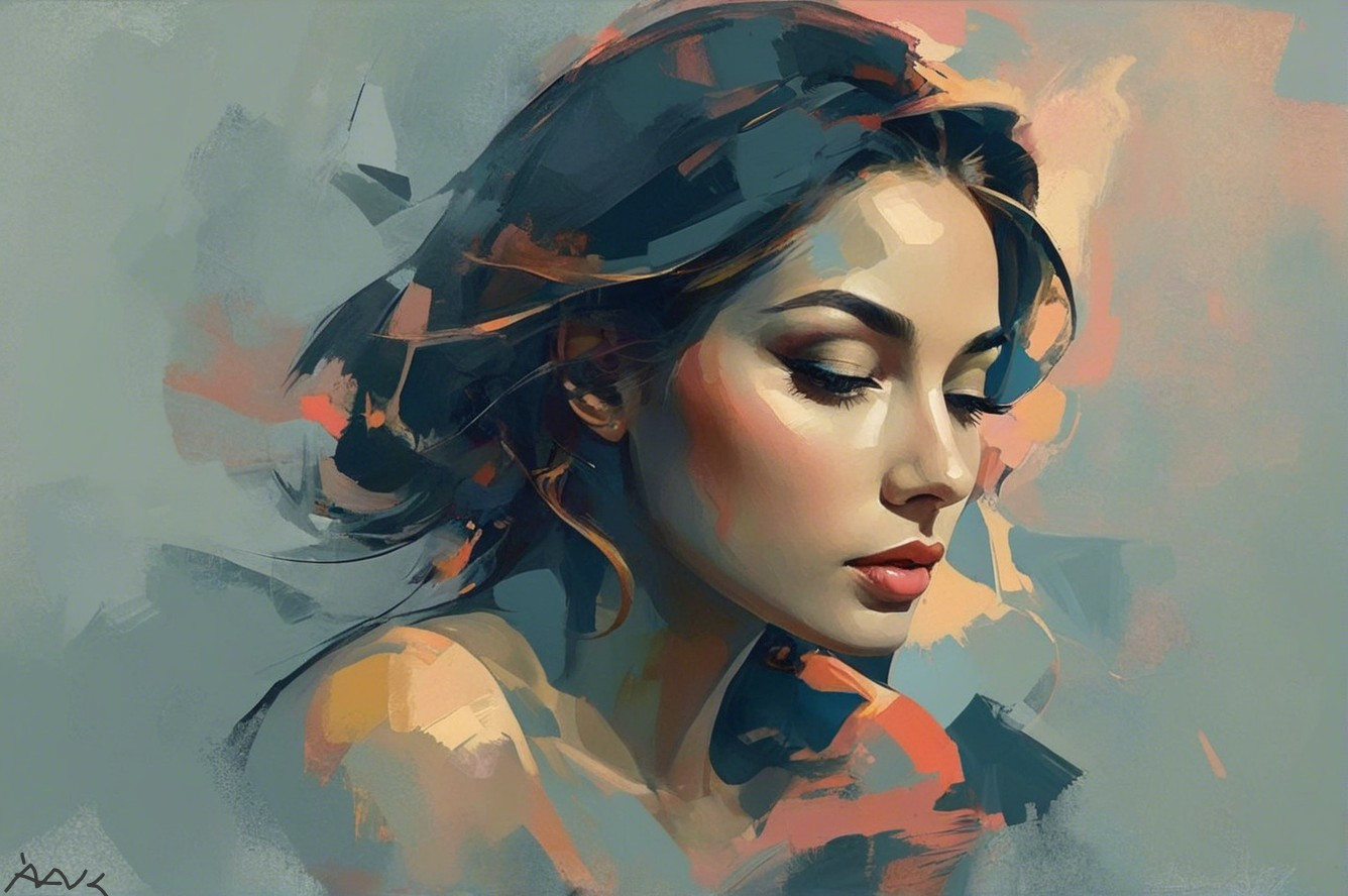 Portrait of a Young Woman in Soft Brush Strokes