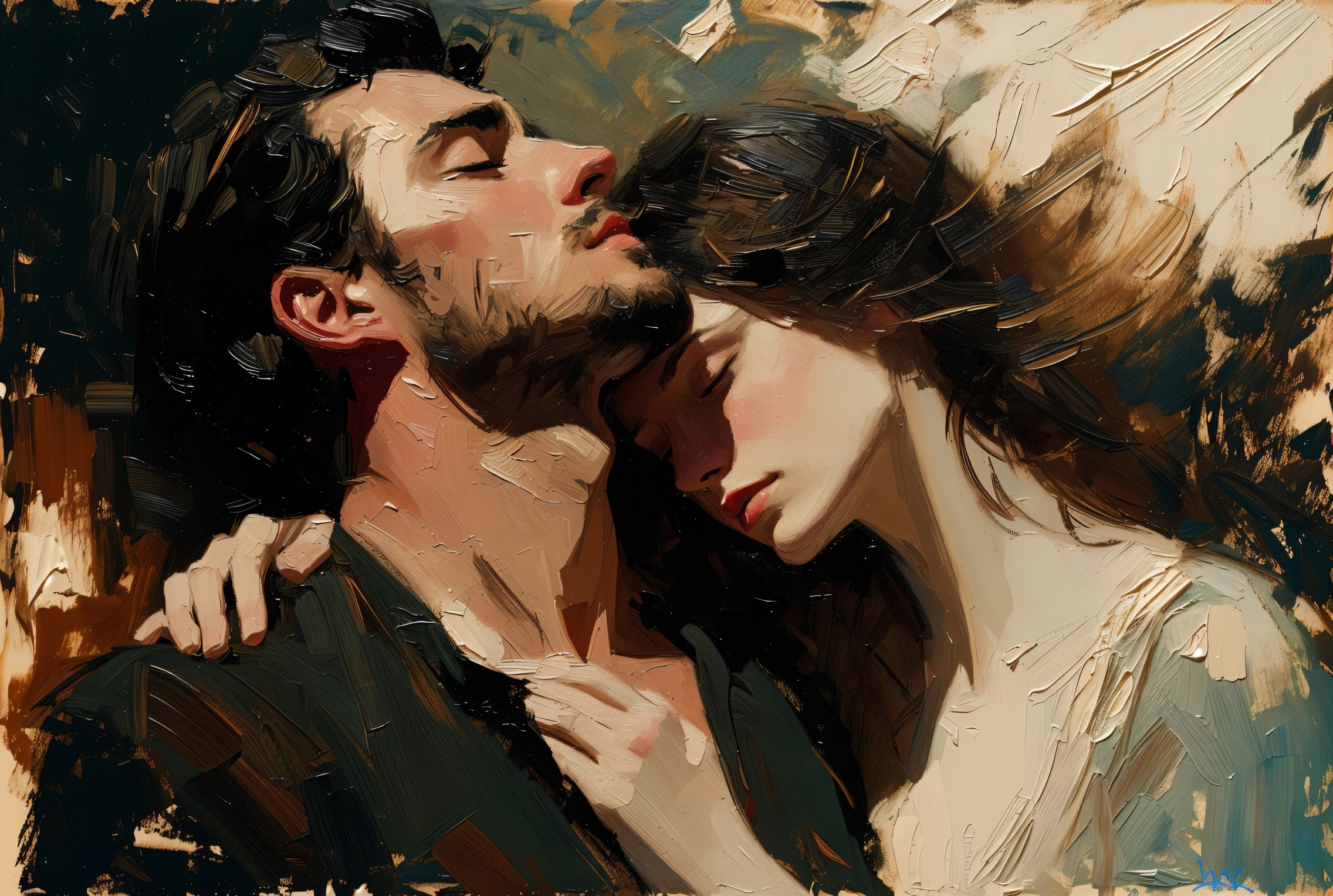 Intimate Couple Portrait with Expressive Brushstrokes