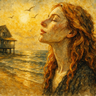Golden Sunset Over a Serene Beach with a Young Woman