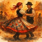 Couple Dancing in Traditional Attire at Festive Event