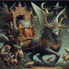 Regal King on Throne with Mythical Blue Creature
