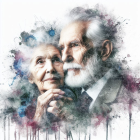 Elderly Couple Sharing a Tender Moment in Watercolor