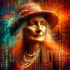 Abstract Portrait of an Elderly Woman in Vibrant Colors