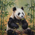 Playful panda in bamboo forest with fresh shoot