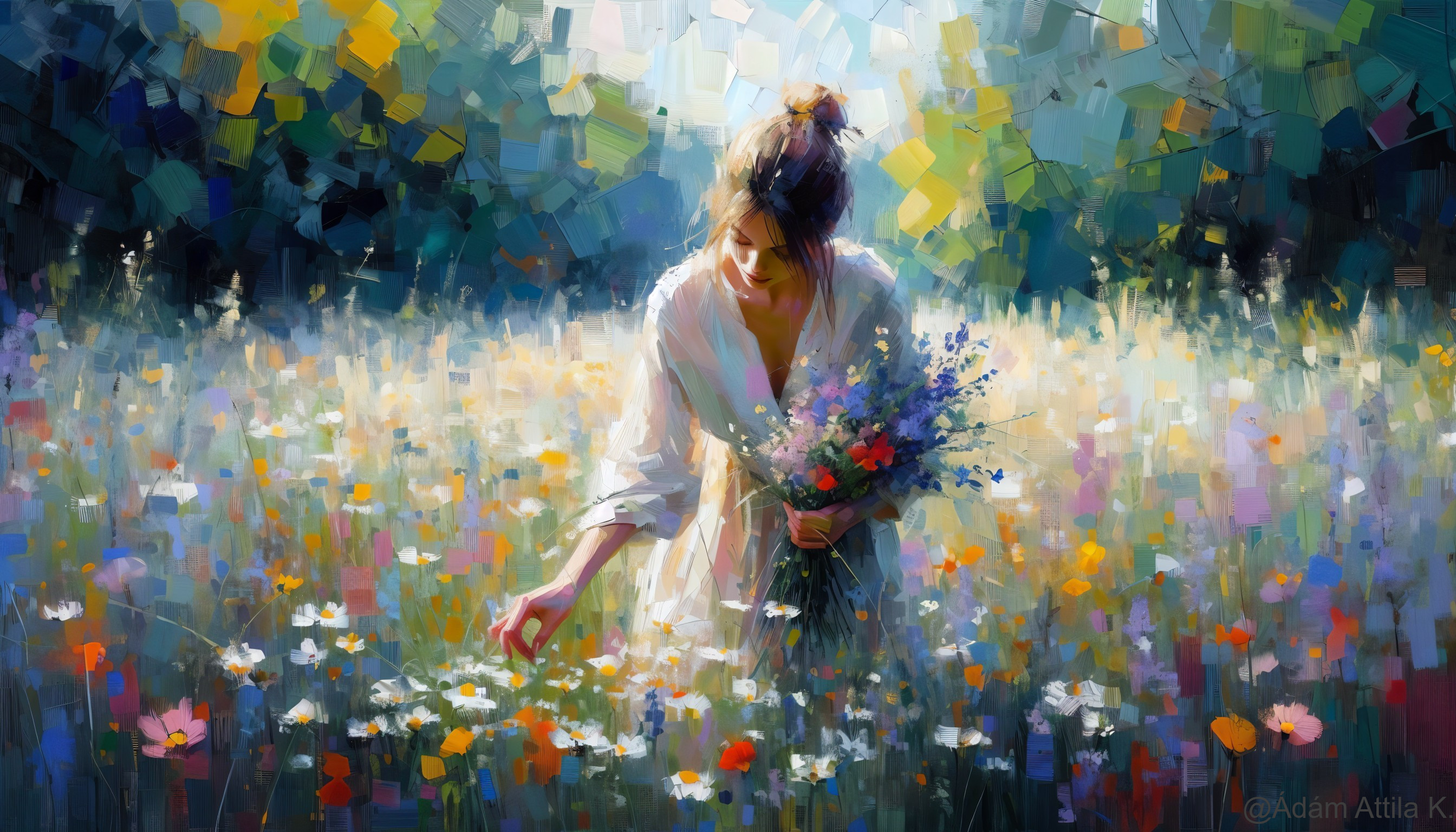 Young woman picking wildflowers