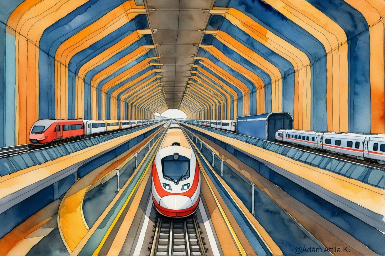 Vibrant Watercolor of a Modern Train Station Design