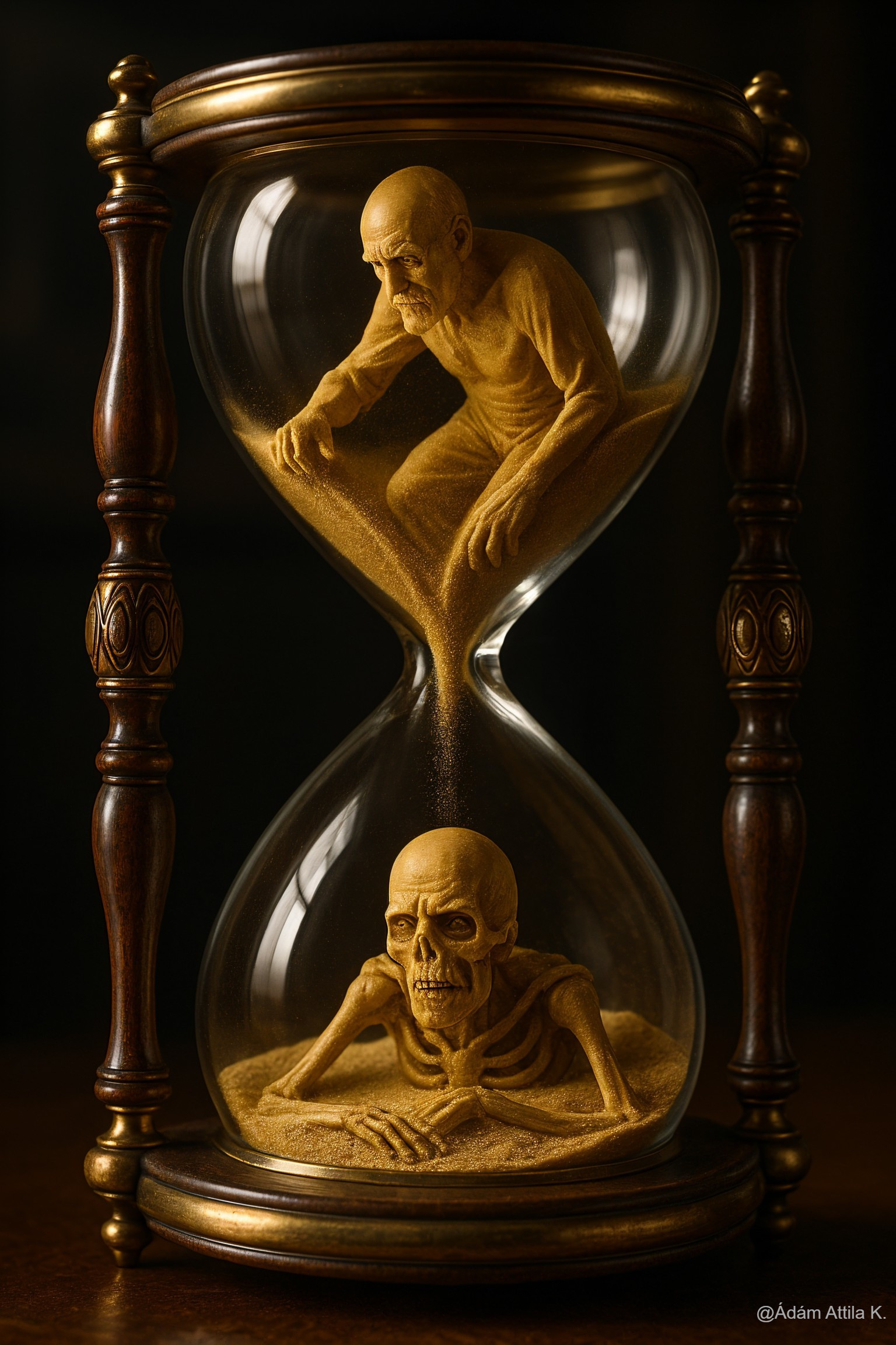 Hourglass with Sand Art Depicting Mortality Themes