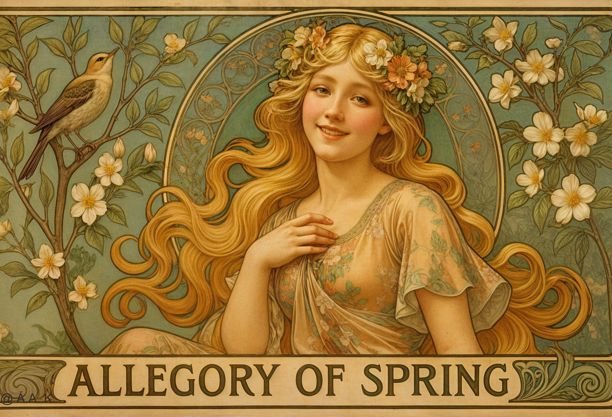 Radiant Woman Representing Spring with Floral Accents