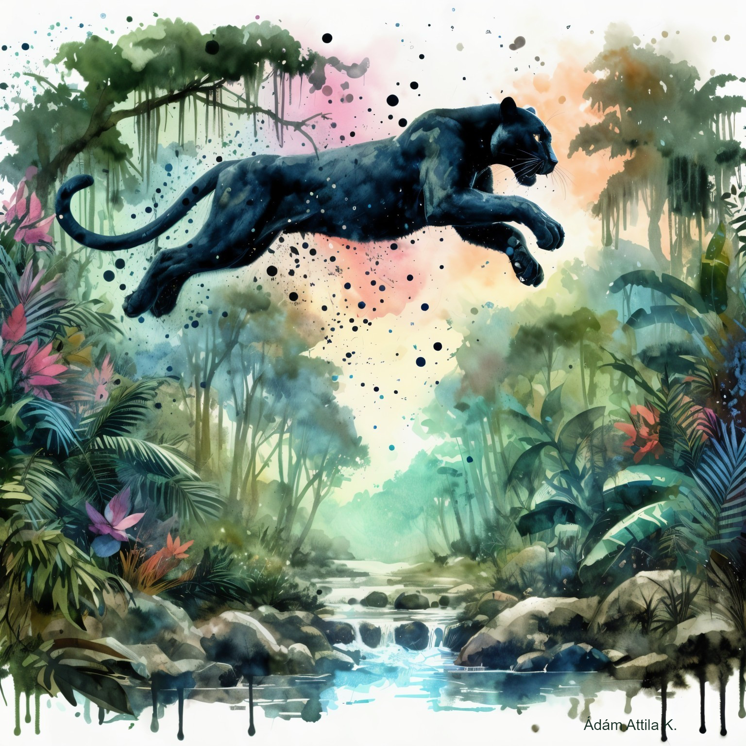 Black Panther in a Vibrant Jungle Landscape