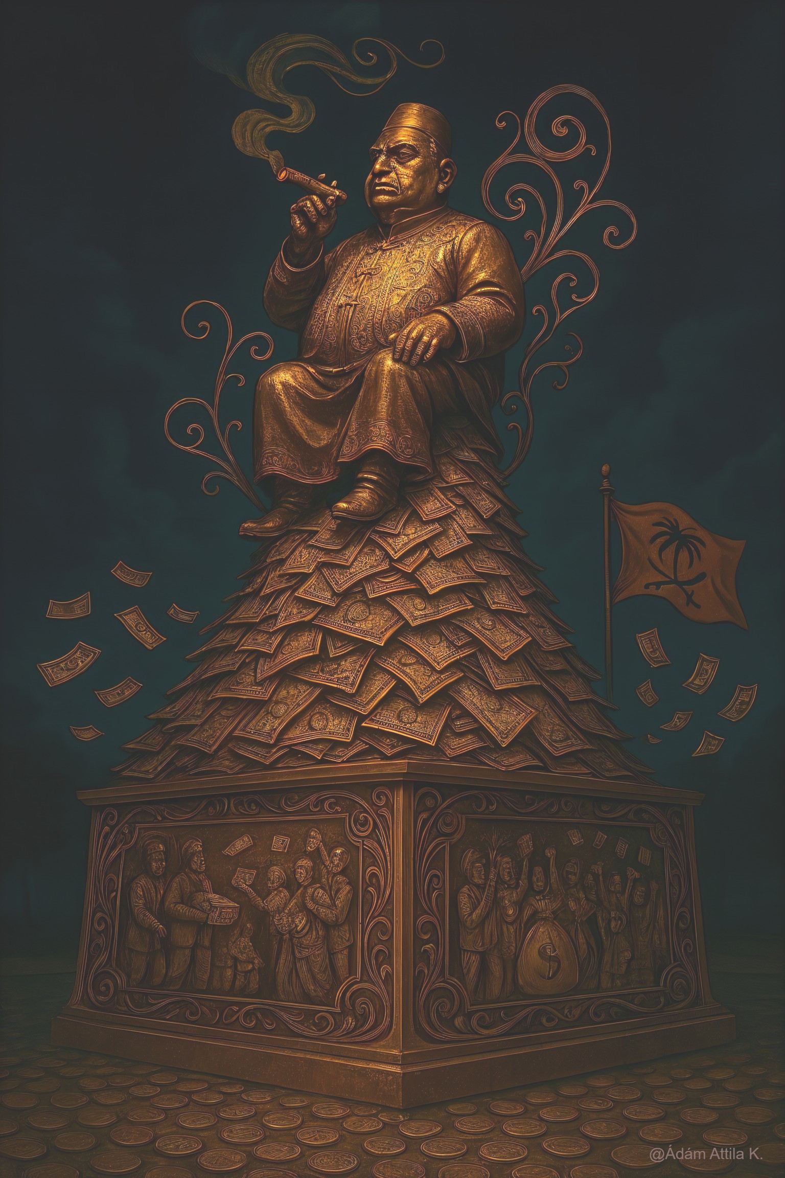 Statue of Seated Figure on Pyramid of Wealth