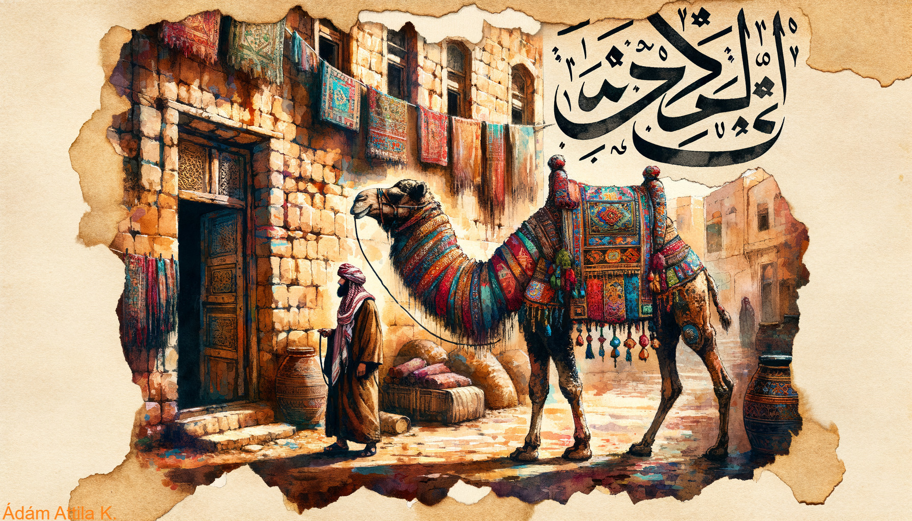 Historical Marketplace with Camel and Traditional Attire