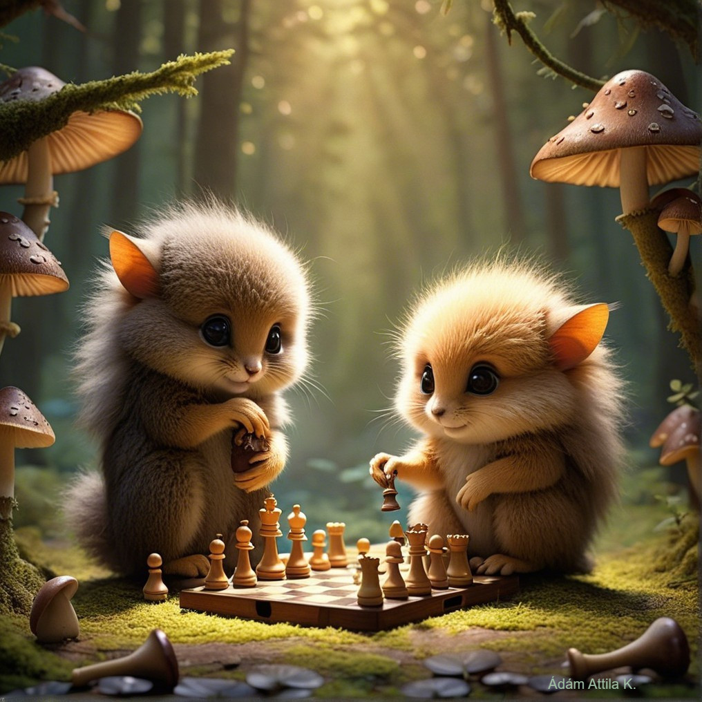 Squirrels Playing Chess in a Whimsical Forest Setting