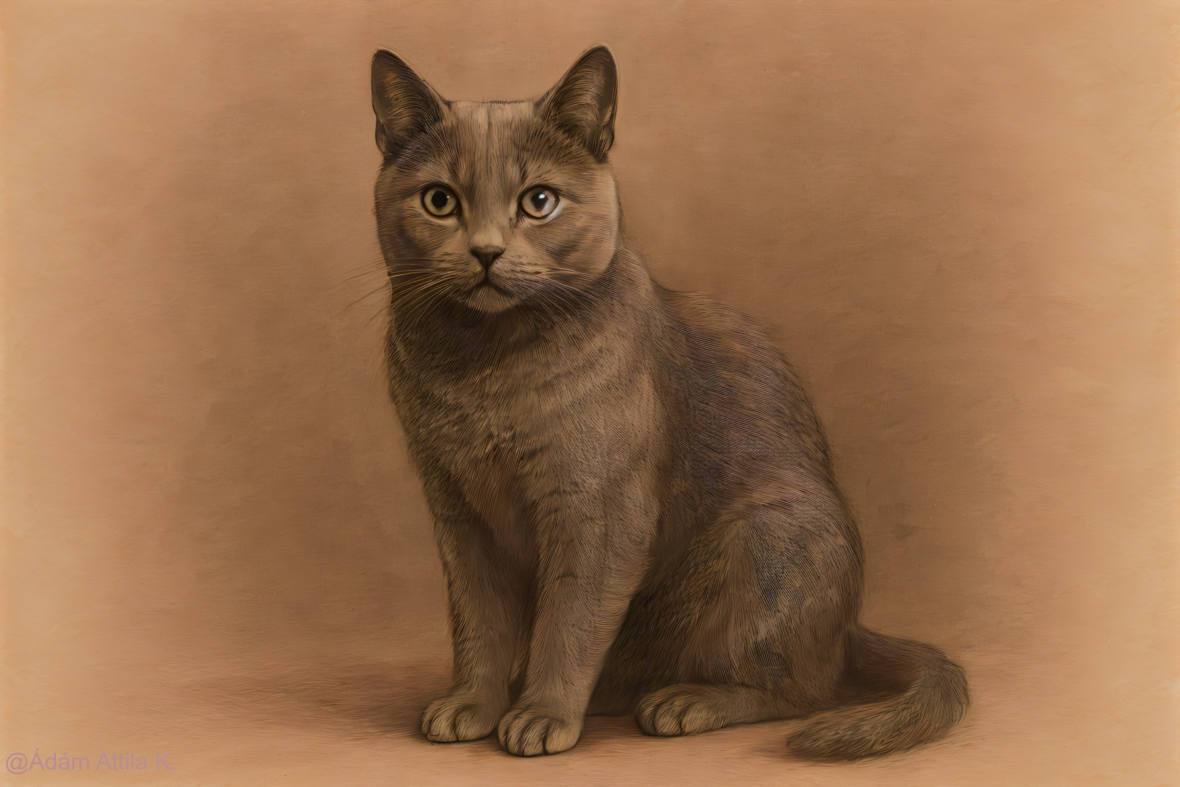 Portrait of a Cat with Brown and Gray Fur