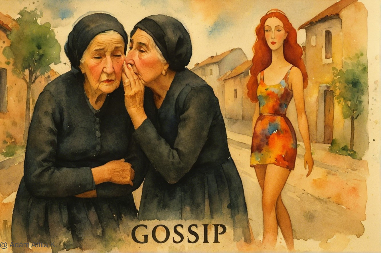 Older Women in Black Attire Engaged in Gossip