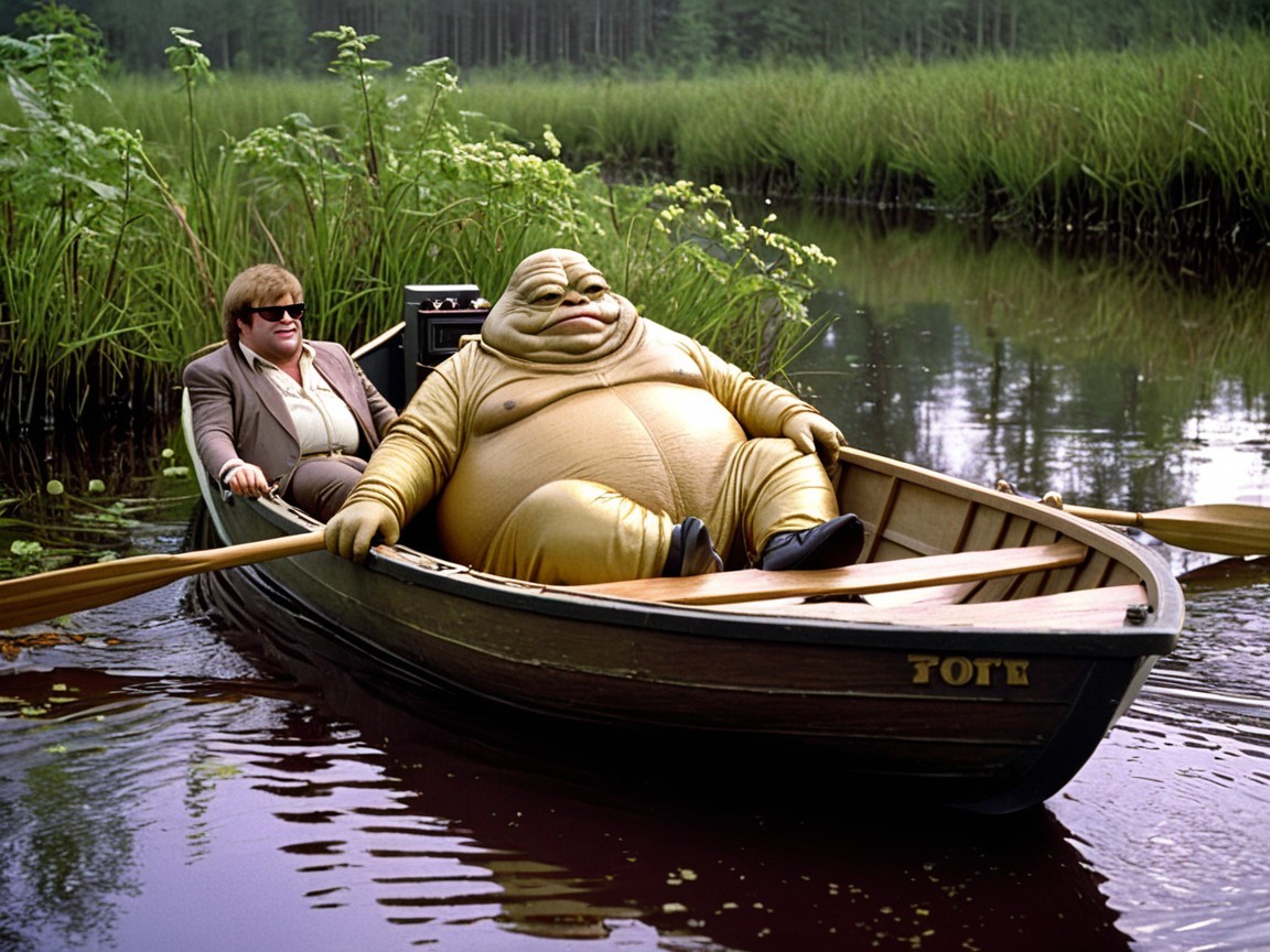 Whimsical Yellow Creature in a Wooden Boat Scene